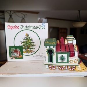 Spode Christmas Tree Village Train Covered Candy Dish